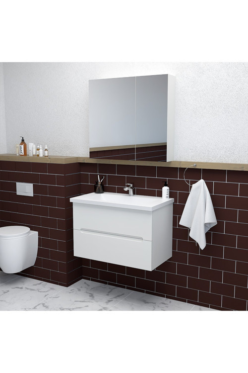 Kopenhag 80 Cm Mdf Gövde Membran Kapak Banyo Dolabı Seti