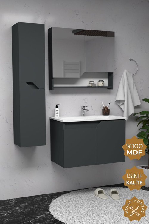 Napoli 80 Cm Mdf Banyo Dolabı Seti + Boy Dolabı