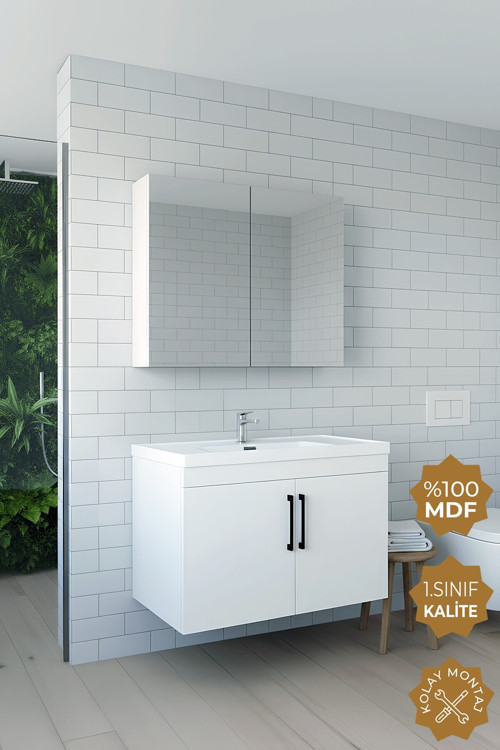 Yalova 80 Cm Mdf Banyo Dolabı Seti