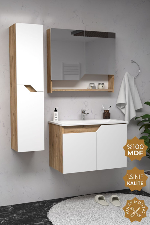 Napoli 65 Cm Mdf Banyo Dolabı Seti + Boy Dolabı