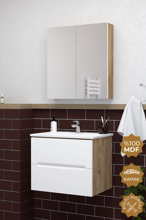 Kopenhag 80 Cm Mdf Gövde Membran Kapak Banyo Dolabı Seti