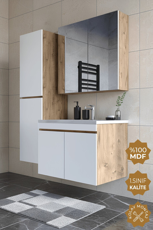 Tokyo 65 Cm Mdf Banyo Dolabı Seti + Boy Dolabı