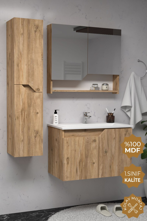 Napoli 65 Cm Mdf Banyo Dolabı Seti + Boy Dolabı