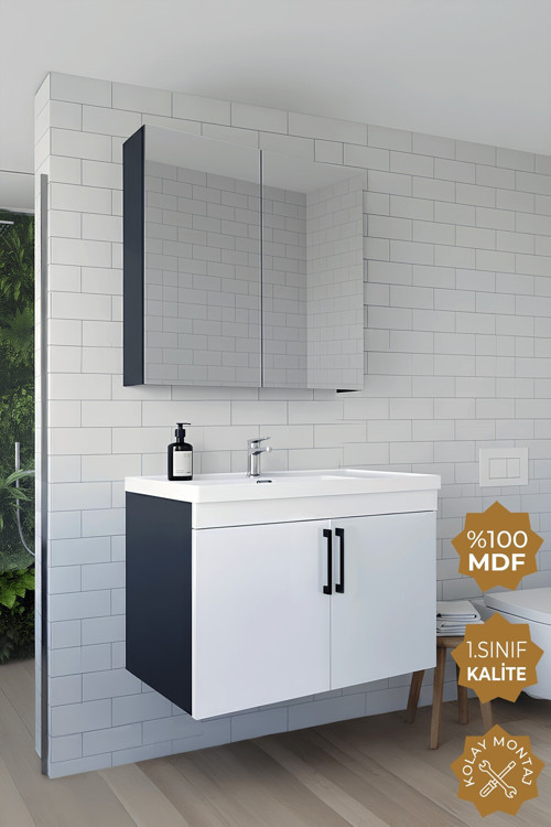 Yalova 80 Cm Mdf Banyo Dolabı Seti
