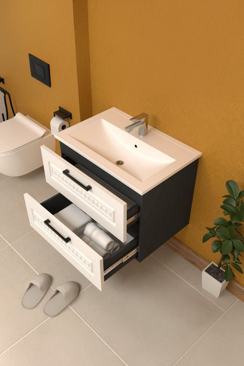 Floransa 65 Cm Mdf Gövde Membran Kapak Banyo Dolabı Seti
