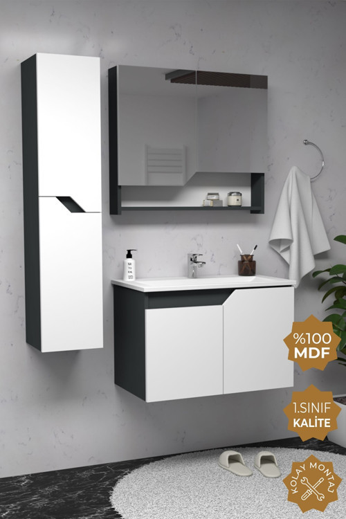 Napoli 80 Cm Mdf Banyo Dolabı Seti + Boy Dolabı