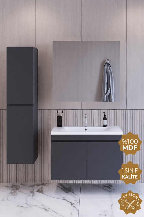 Tokyo 80 Cm Mdf Banyo Dolabı Seti + Boy Dolabı
