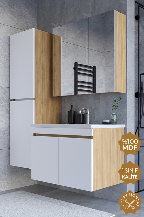 Tokyo 65 Cm Mdf Banyo Dolabı Seti + Boy Dolabı