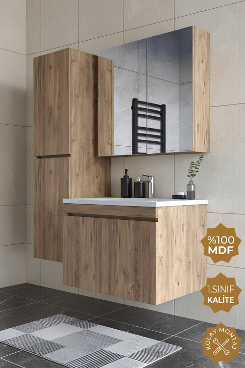 Tokyo 65 Cm Mdf Banyo Dolabı Seti + Boy Dolabı