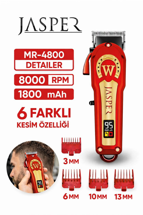 JPR-4800 Kırmızı Profesyonel Tıraş Makinesi 6 Farklı Kesim Özelliği Saç-Sakal Kesim