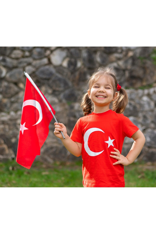 15 Adet 20X30 Cm - Bez Kumaş Sopalı Türk Bayrağı