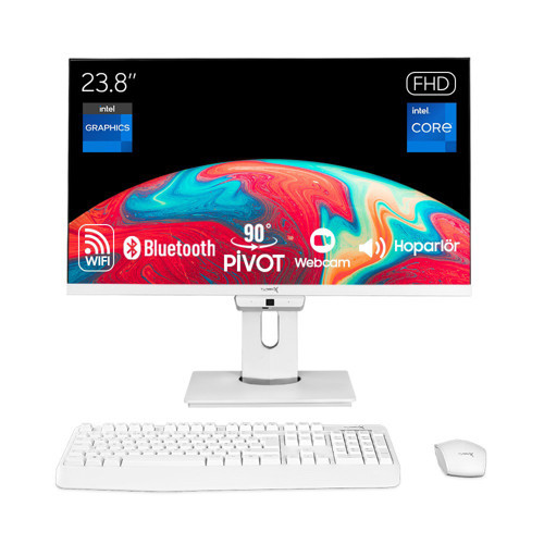 TAx1872 i5 9400 8GB Ram 256GB SSD 23.8 inç FHD Pivot WiFi BT Webcam All in One PC