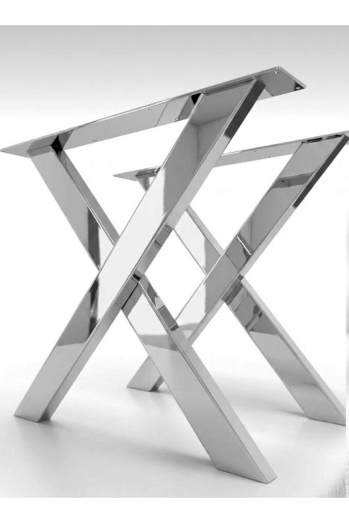 Metal X Krom Ayak Çalışma Ve Yemek Masası Ayağı 2 Adet Gümüş Ayak