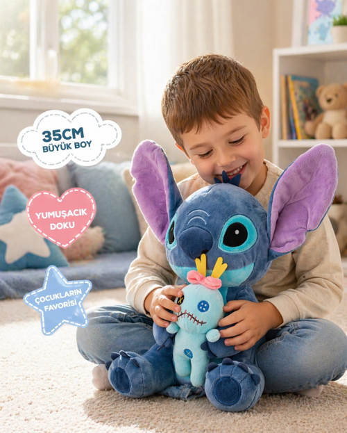 35 CM Stitch Peluş Oyuncak Yavrulu Sevimli Yumuşacık Büyük Boy Stitch ve Yavrusu