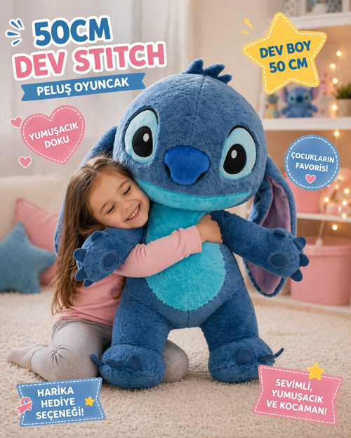 50 CM Dev Boy Stitch Peluş Oyuncak Büyük Boy Yumuşacık Sevimli ve Koleksiyonluk