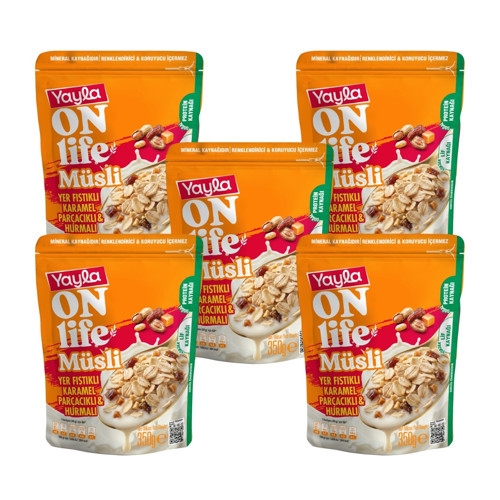 Onlife Yer Fıstıklı Karamel Parçacıklı ve Hurmalı Müsli 350 g x5