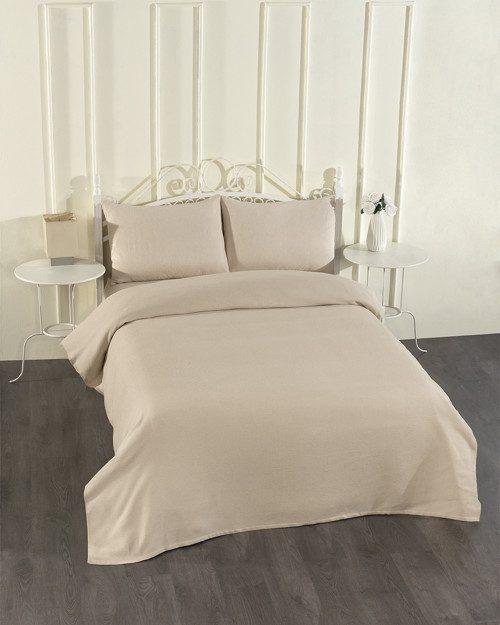 100% Pamuklu Kapuçino Lastikli Çarşaflı Pike Takımı 200x230