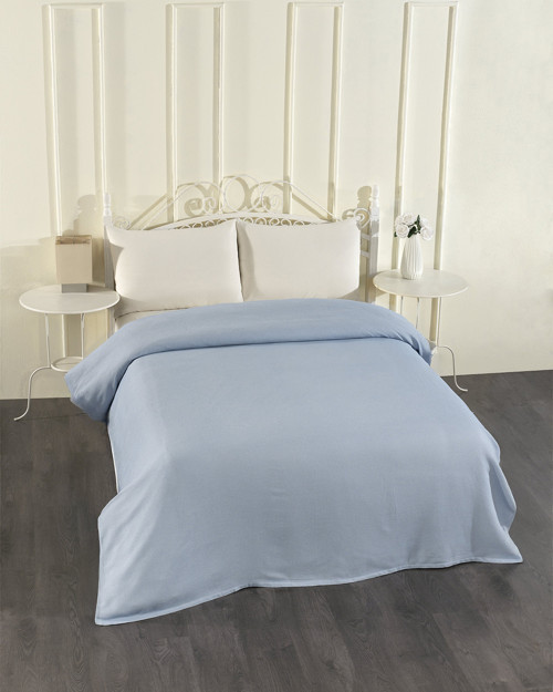 100% Pamuklu Mavi Lastikli Çarşaflı Pike Takımı 200x230