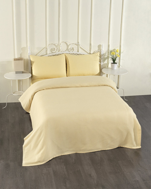 100% Pamuklu Sarı Lastikli Çarşaflı Pike Takımı 200x230