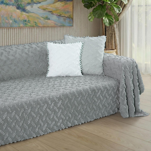 Ponela Koltuk Örtüsü Kaymaz Bohem Punch Kabartmalı 3 Boyutlu 175x300 cm ( Large ) Kaymaz, Gri