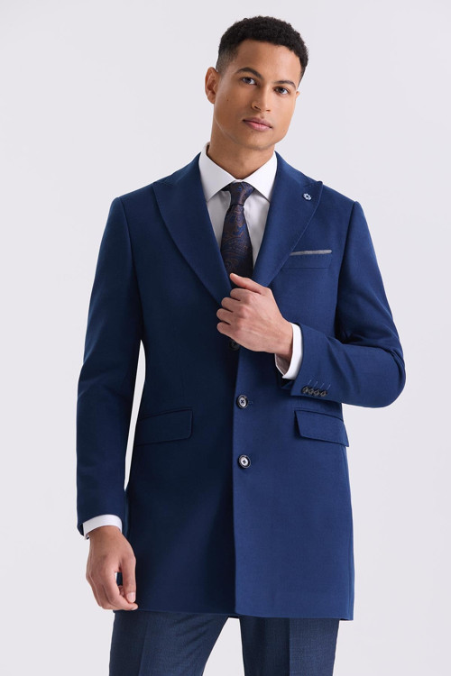 Koyu Lacivert Slim Fit Sivri Yaka Kaban