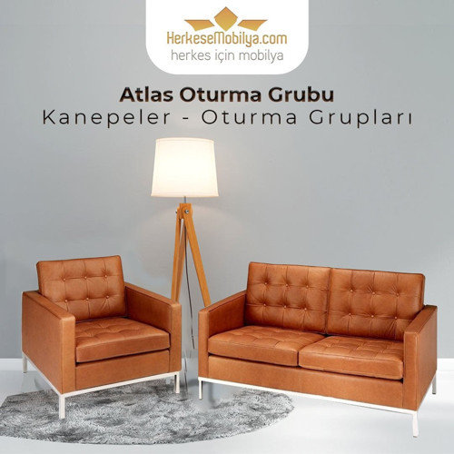 Atlas Kahverengi Deri Ofis Kanepesi