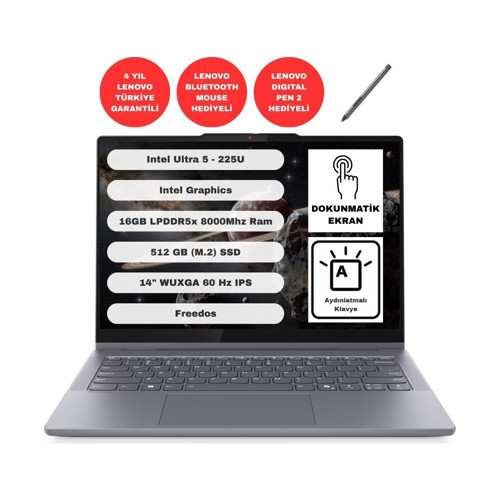 IdeaPad 5 2-in-1 Intel Ultra 5 225U 16GB 512GB SSD Freedos 14" WUXGA Taşınabilir Bilgisayar 83KR000FTR
