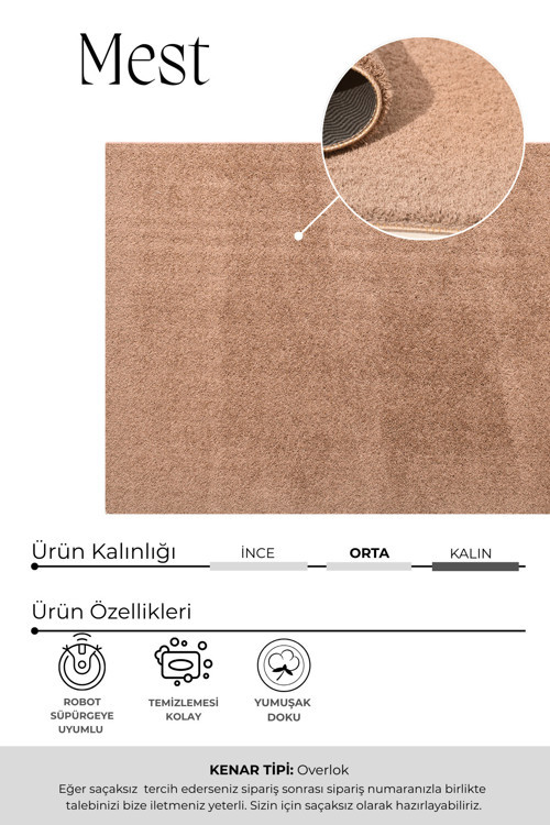 Mest Kahve Premium Kadifemsi Halı Oturma Odası-Salon-Mutfak-Kaymaz Taban -Yıkanabilir-Modern