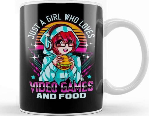 Funny Just A Girl Who Loves Video Games And Food Kupa Bardak Porselen