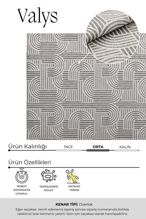 Valys Sisal Tarz -Krem-Gri-Dekoratif-Salon,Oturma Odası-Koridor-Halı–Robot Süpürge-Özel Ölçü-Modern