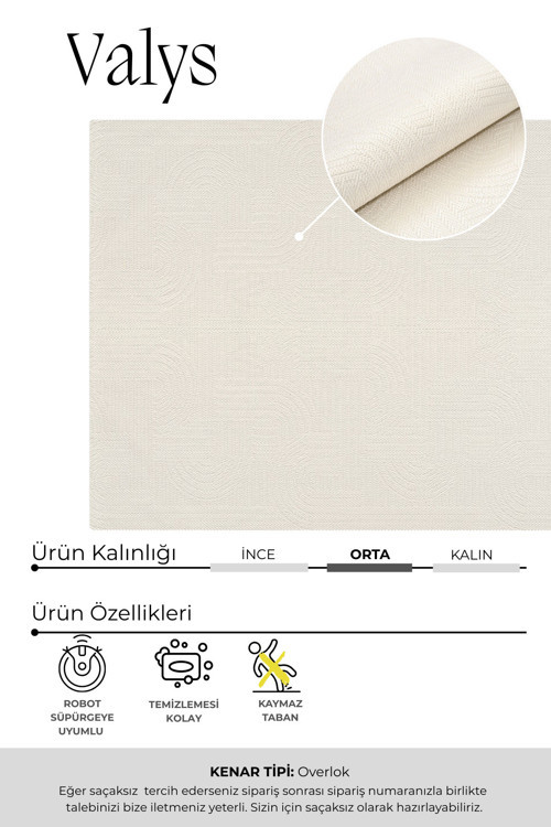 Valys Sisal Tarz -Krem-Dekoratif-Salon,Oturma Odası-Koridor-Halı–Robot Süpürge-Özel Ölçü-Modern