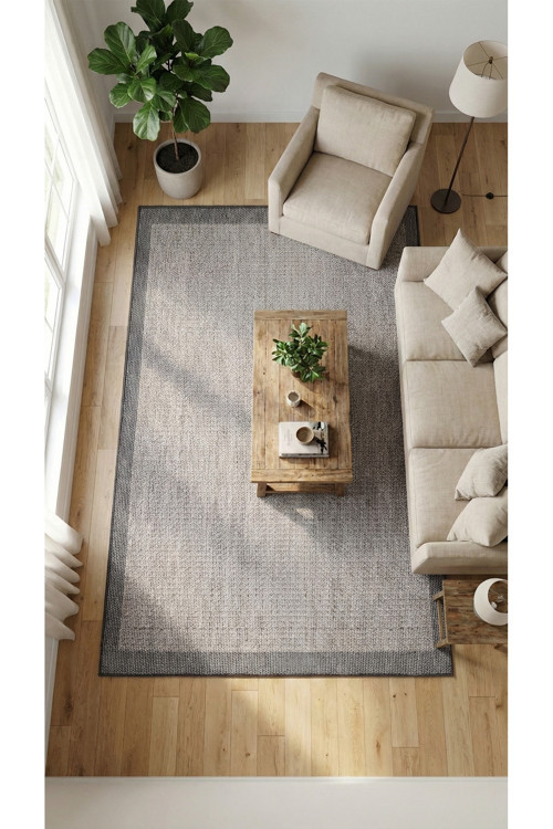 Sisaly Gri Jüt Taban Sisal Kilim-Salon-Oturma Odası-Mutfak-Tozumaz-Kolay Temizlik-Modern