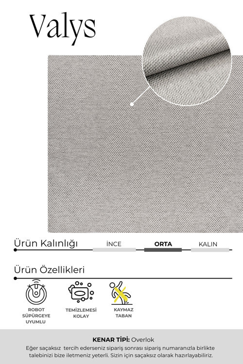 Valys Sisal Tarz -Taş Gri-Dekoratif-Salon,Oturma Odası-Koridor-Halı–Robot Süpürge-Özel Ölçü-Modern