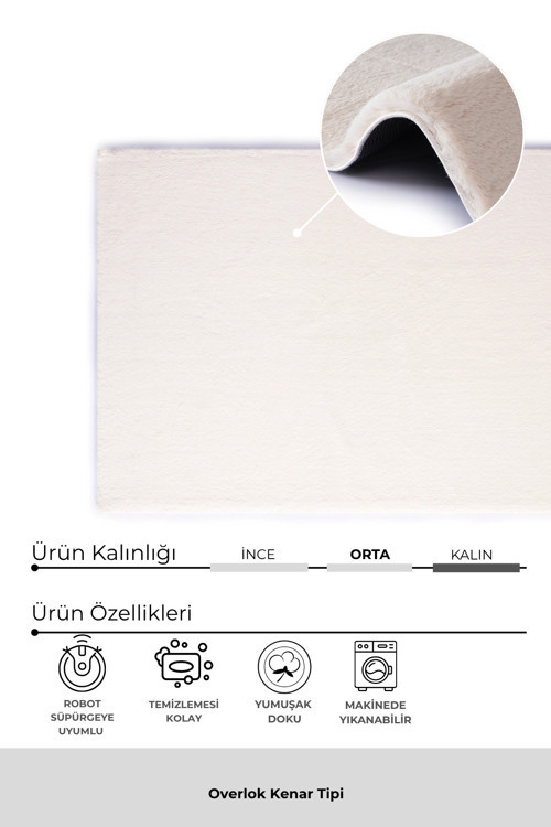 Bulut Ekru Yüksek Havlı Peluş Halı-Ultra Yumuşak Lüks Doku-Kaymaz Taban-Seçkin Konfor-Yıkanabilir