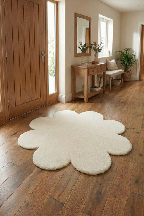 Çiçek Yumuşak Peluş Halı - Kaymaz, Yıkanabilir, Antre, Hol, Giyinme Odası, Makyaj Masası Önü Halısı