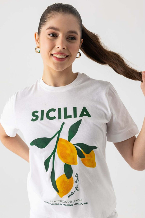 Sicilia Baskılı Nakışlı T-Shirt