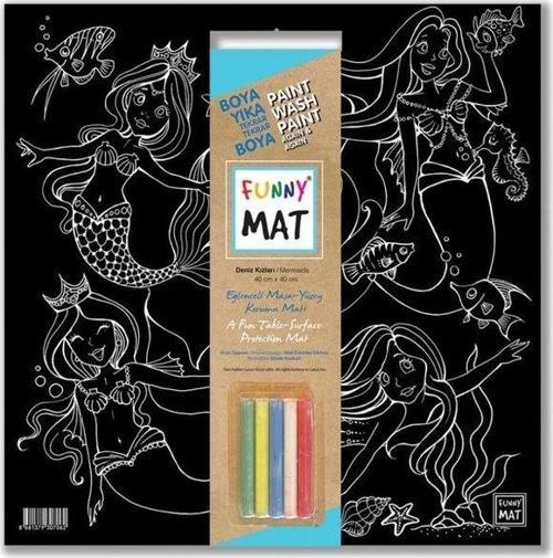 - Funny Mat  Black (Tebeşirli ) Deniz Kızları -  40x40