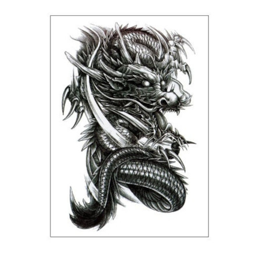 Cool Dragon Geçici Dövme Çıkartması - Kol, Bacak ve Omuz İçin Büyük Boy Su Geçirmez Tattoo