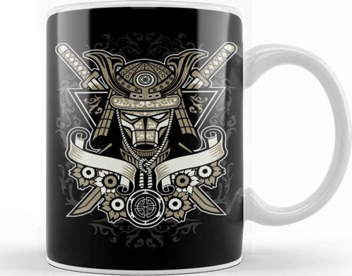 Samurai Helmet Floral Emblem Kupa Bardak Porselen