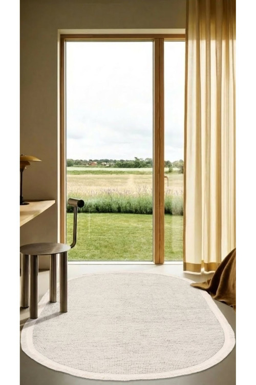 Aheste-Beyaz-Oval-Salon-Oturma Odası-Koridor-Mutfak-Modern-Kilim-Yıkanabilir-Taban-Robot Süpürge-Düz