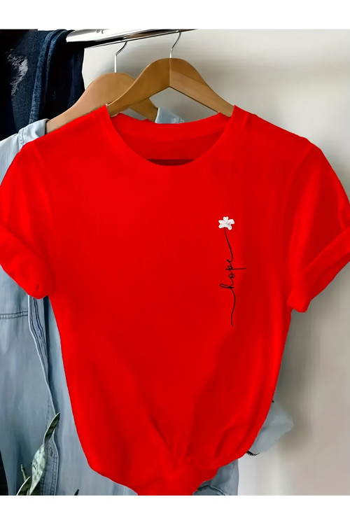 Unisex Oversize Tişört Love Yazılı Çiçek Desenli