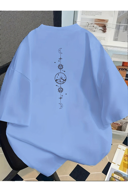 Unisex Oversize Tişört Astro Dağ Desenli (Sırt Baskılı)