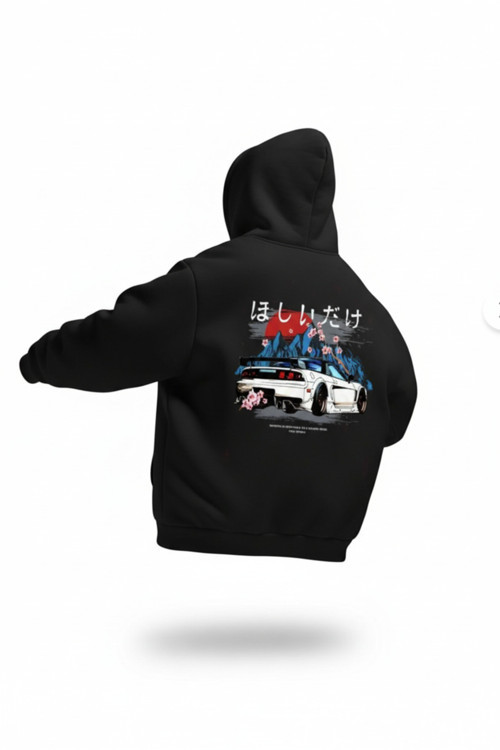 Unisex Sweatshirt – Japan Japonya Araba Arka Dijital Baskılı , Oversize, Kapüşonlu