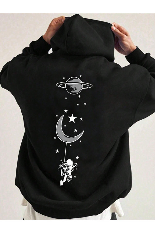 Unisex Sweatshirt – Tırmanan Astronot Arka Dijital Baskılı , Oversize, Kapüşonlu