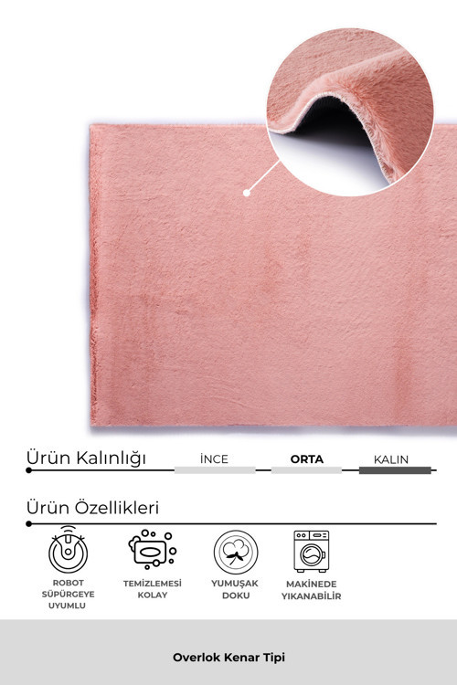 Bulut Pembe Yüksek Havlı Peluş Halı-Ultra Yumuşak Lüks Doku-Kaymaz Taban-Seçkin Konfor-Yıkanabilir
