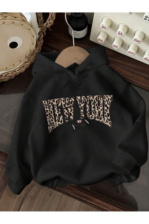 Ny Baskılı Kapüşonlu Sweatshirt Hoodie