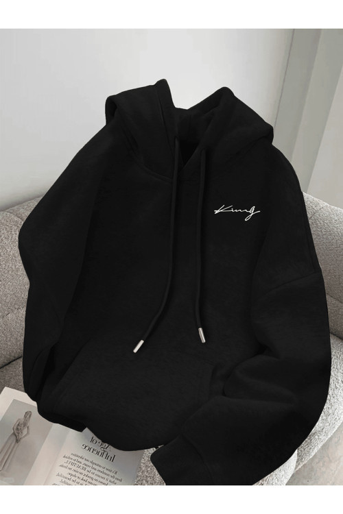 Unisex Oversize Kapüşonlu Sweatshirt King Yazılı