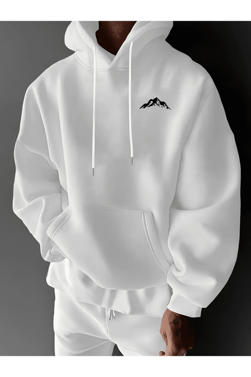 Unisex Oversize Kapüşonlu Sweatshirt Dağ Desenli