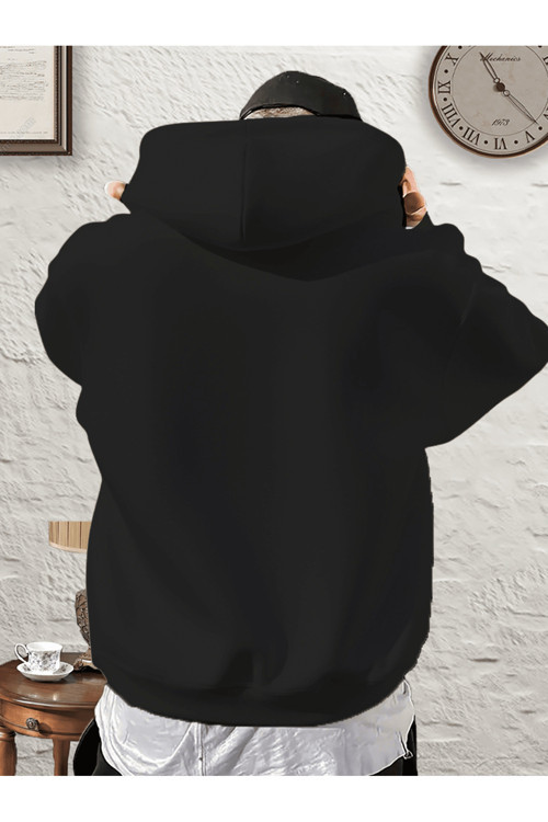 Unisex Oversize Kapüşonlu Sweatshirt Üç Çizgi Desenli