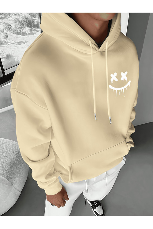 Unisex Oversize Kapüşonlu Sweatshirt Smile Face Desenli